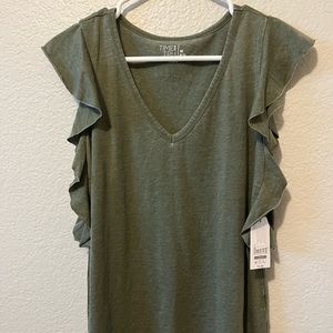 Olive green ruffled sleeve top